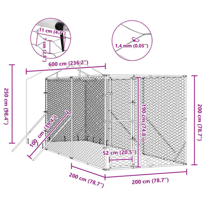 Outdoor Dog Kennel with Roof Silver 2x6x2.5 m Galvanised Steel