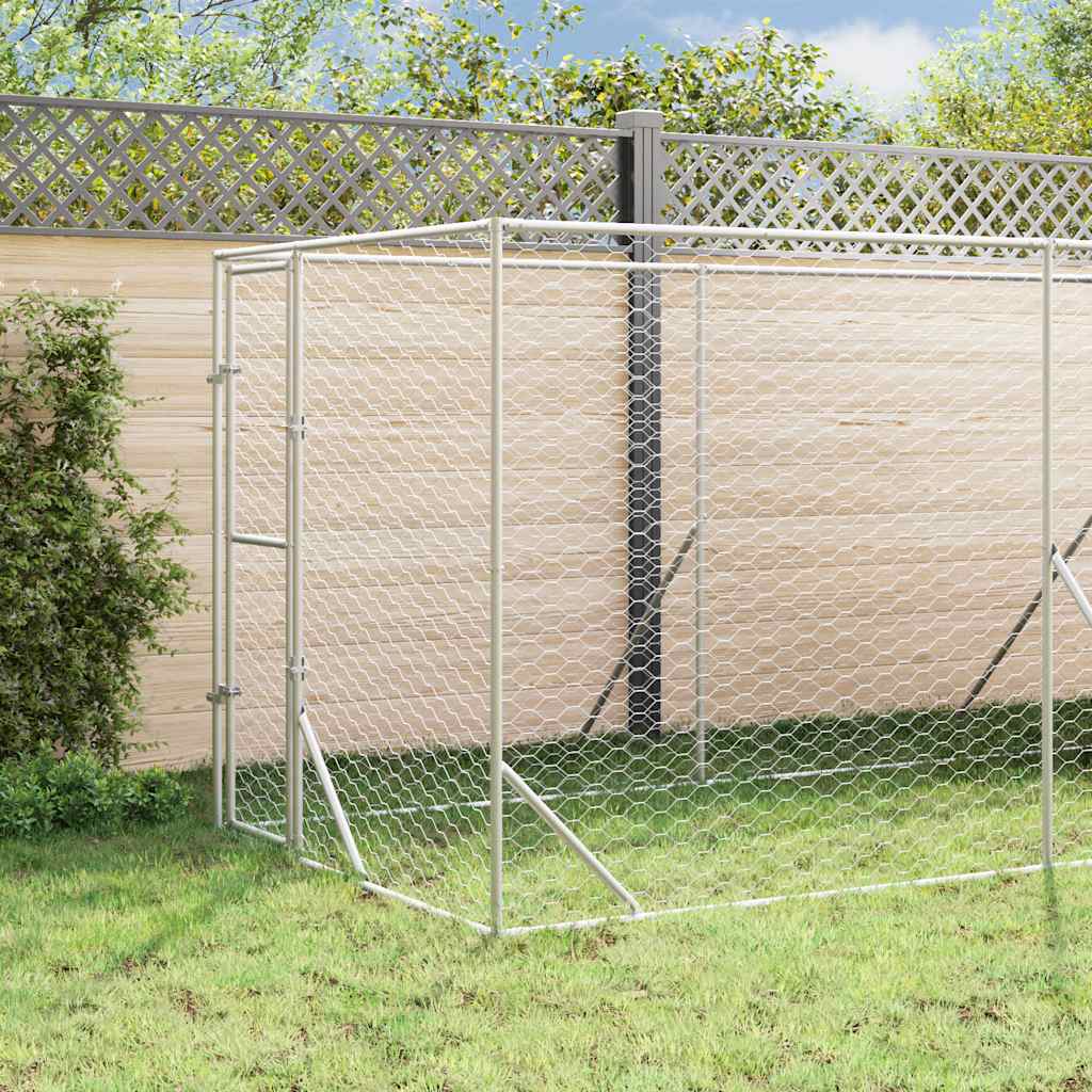 Outdoor Dog Kennel with Roof Silver 2x6x2.5 m Galvanised Steel