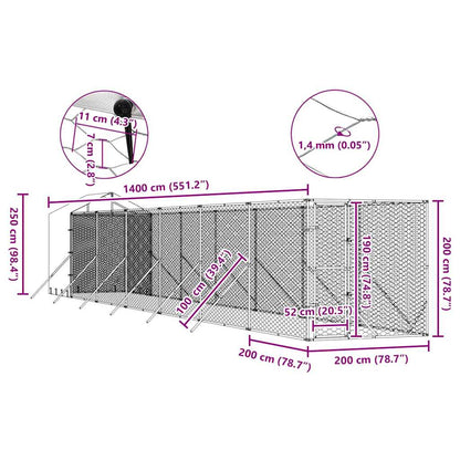 Outdoor Dog Kennel with Roof Silver 2x14x2.5 m Galvanised Steel