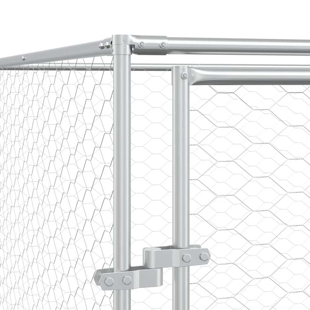 Outdoor Dog Kennel with Roof Silver 4x4x2.5 m Galvanised Steel