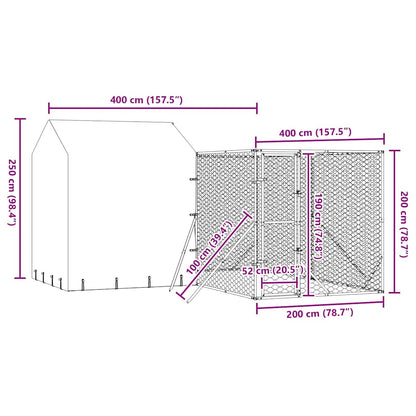 Outdoor Dog Kennel with Roof Silver 4x4x2.5 m Galvanised Steel