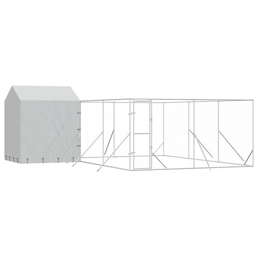 Outdoor Dog Kennel with Roof Silver 6x6x2.5 m Galvanised Steel