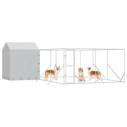Outdoor Dog Kennel with Roof Silver 6x6x2.5 m Galvanised Steel