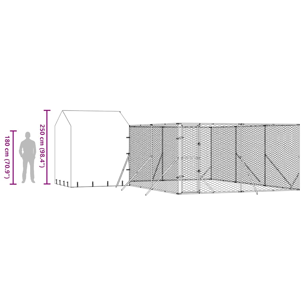 Outdoor Dog Kennel with Roof Silver 6x6x2.5 m Galvanised Steel