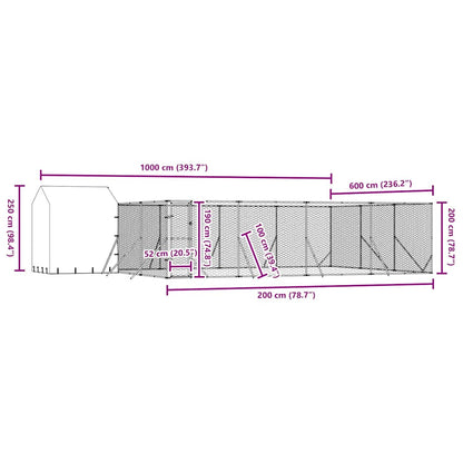 Outdoor Dog Kennel with Roof Silver 10x6x2.5 m Galvanised Steel