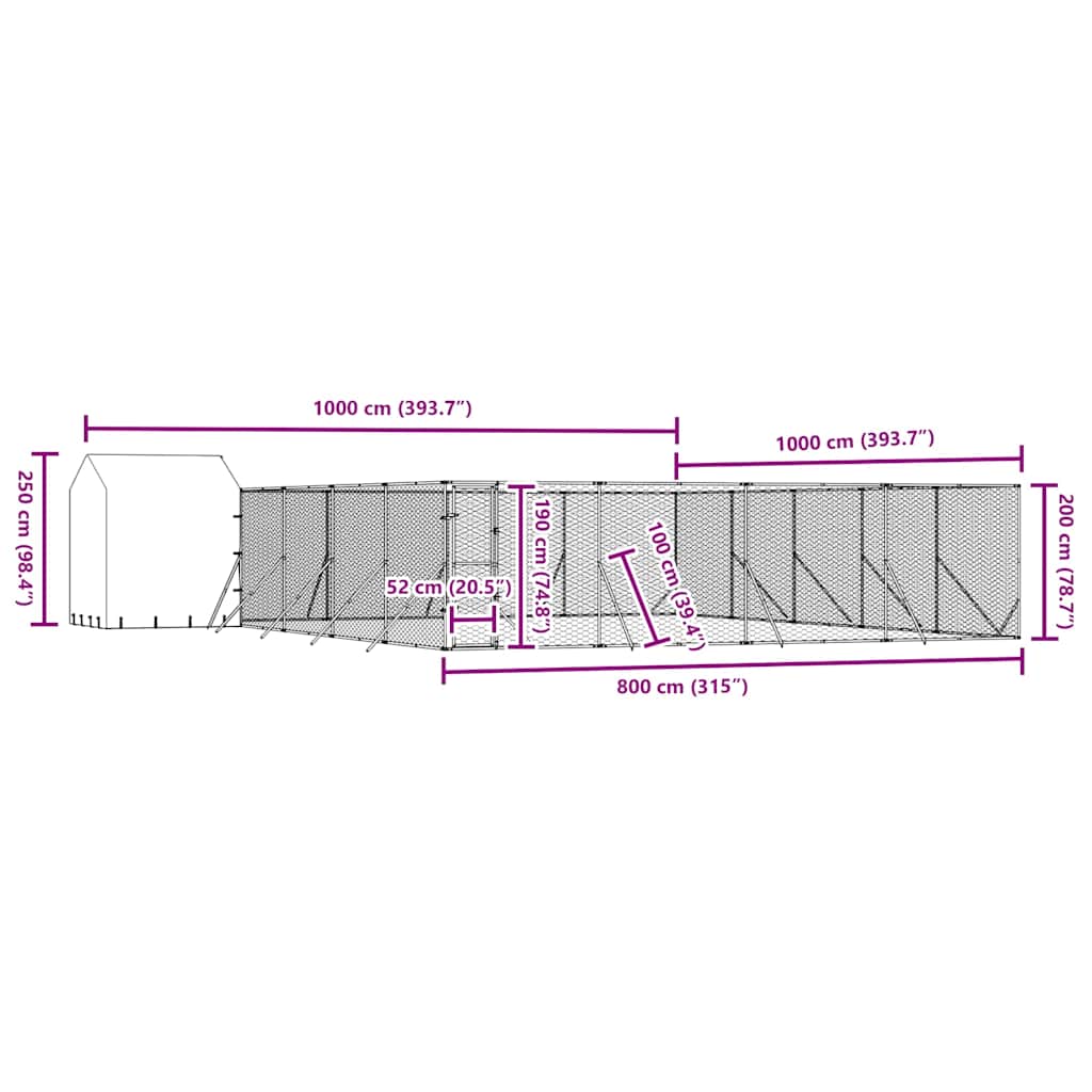 Outdoor Dog Kennel with Roof Silver 10x10x2.5 m Galvanised Steel