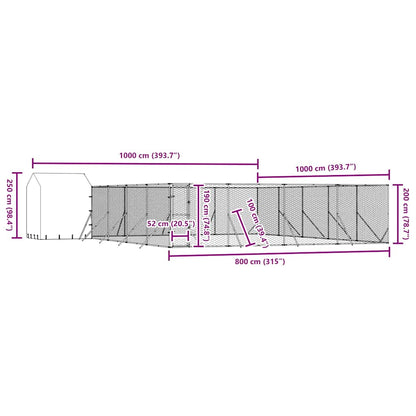 Outdoor Dog Kennel with Roof Silver 10x10x2.5 m Galvanised Steel