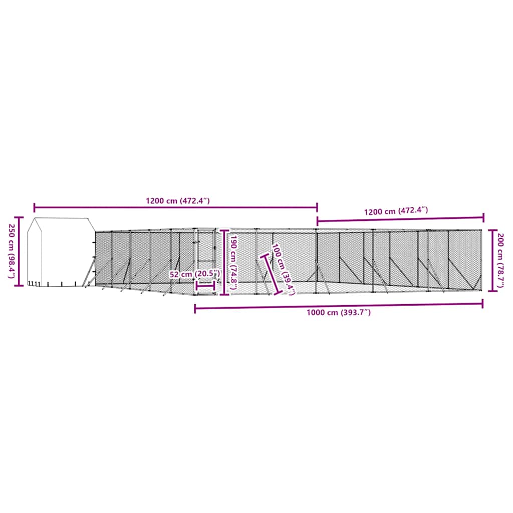 Outdoor Dog Kennel with Roof Silver 12x12x2.5 m Galvanised Steel