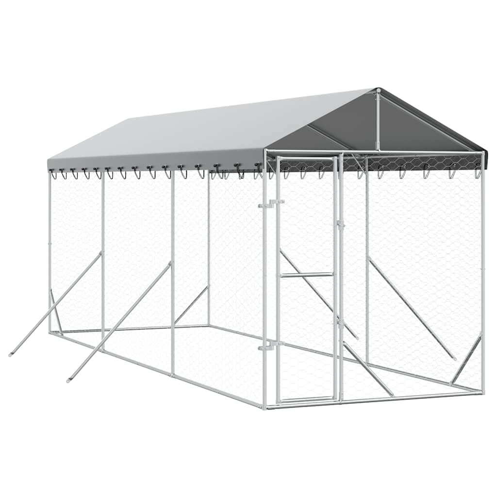 Outdoor Dog Kennel with Roof Silver 2x6x2,5 m Galvanised Steel