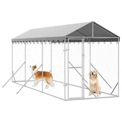 Outdoor Dog Kennel with Roof Silver 2x6x2.5 m Galvanised Steel