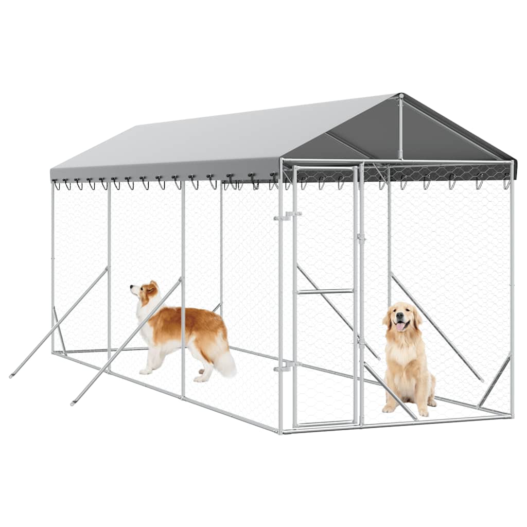 Outdoor Dog Kennel with Roof Silver 2x6x2,5 m Galvanised Steel