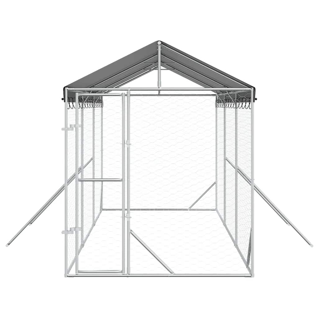 Outdoor Dog Kennel with Roof Silver 2x6x2.5 m Galvanised Steel