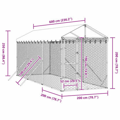 Outdoor Dog Kennel with Roof Silver 2x6x2.5 m Galvanised Steel