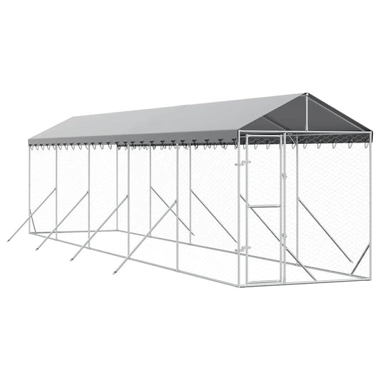 Outdoor Dog Kennel with Roof Silver 2x10x2.5 m Galvanised Steel