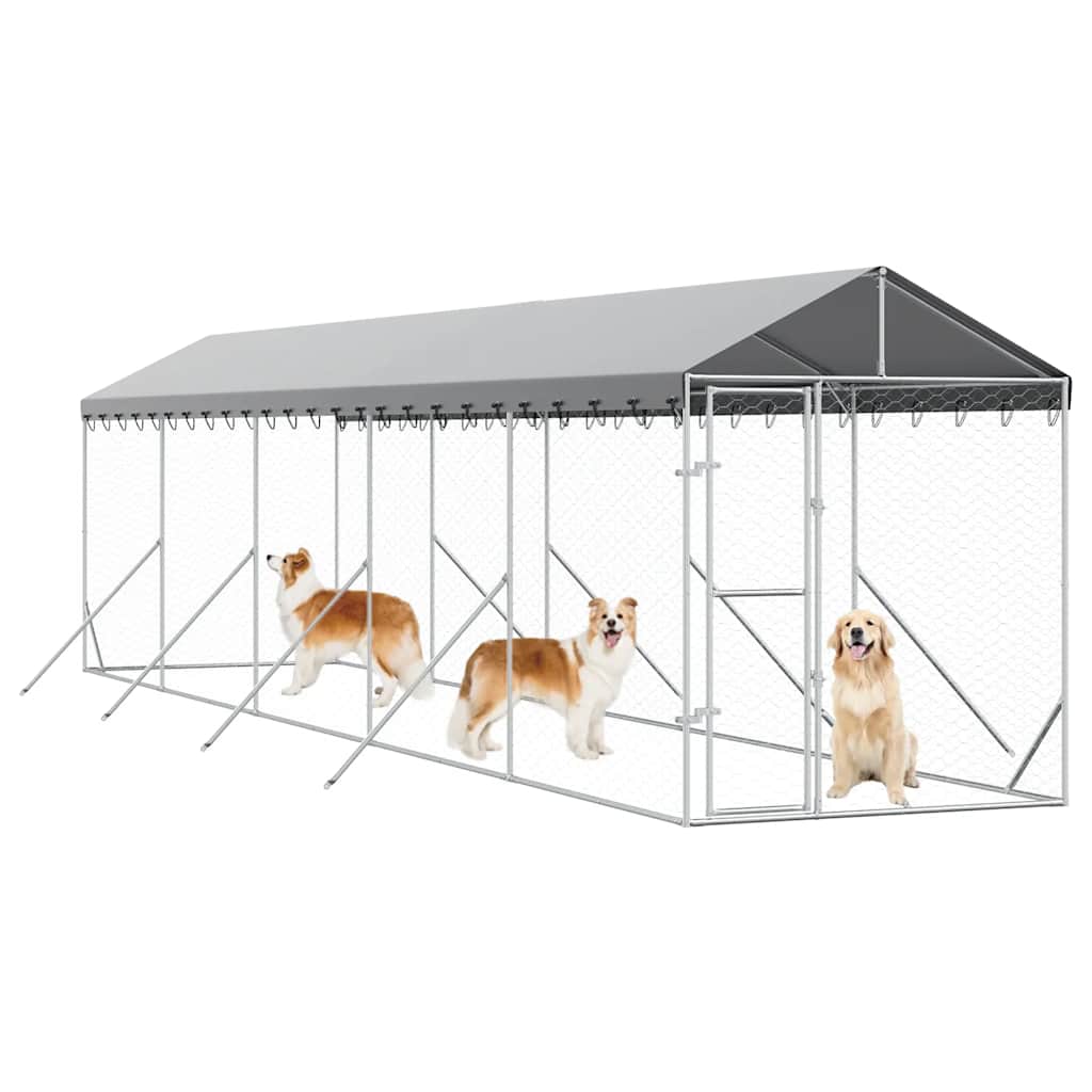 Outdoor Dog Kennel with Roof Silver 2x10x2,5 m Galvanised Steel