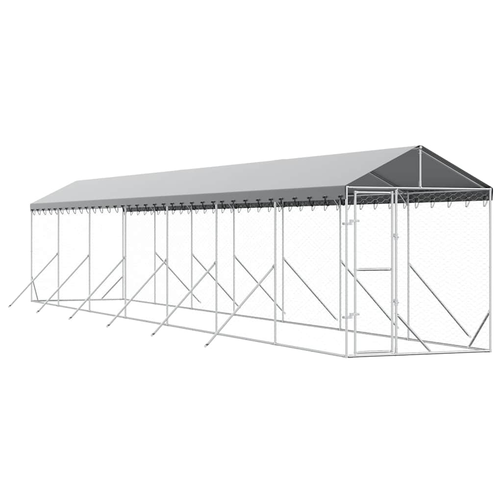 Outdoor Dog Kennel with Roof Silver 2x14x2,5 m Galvanised Steel