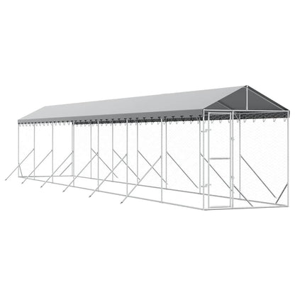 Outdoor Dog Kennel with Roof Silver 2x14x2,5 m Galvanised Steel