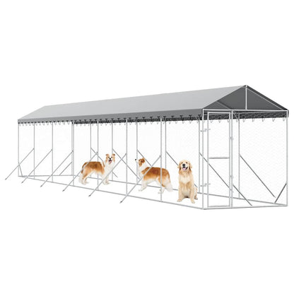 Outdoor Dog Kennel with Roof Silver 2x14x2,5 m Galvanised Steel