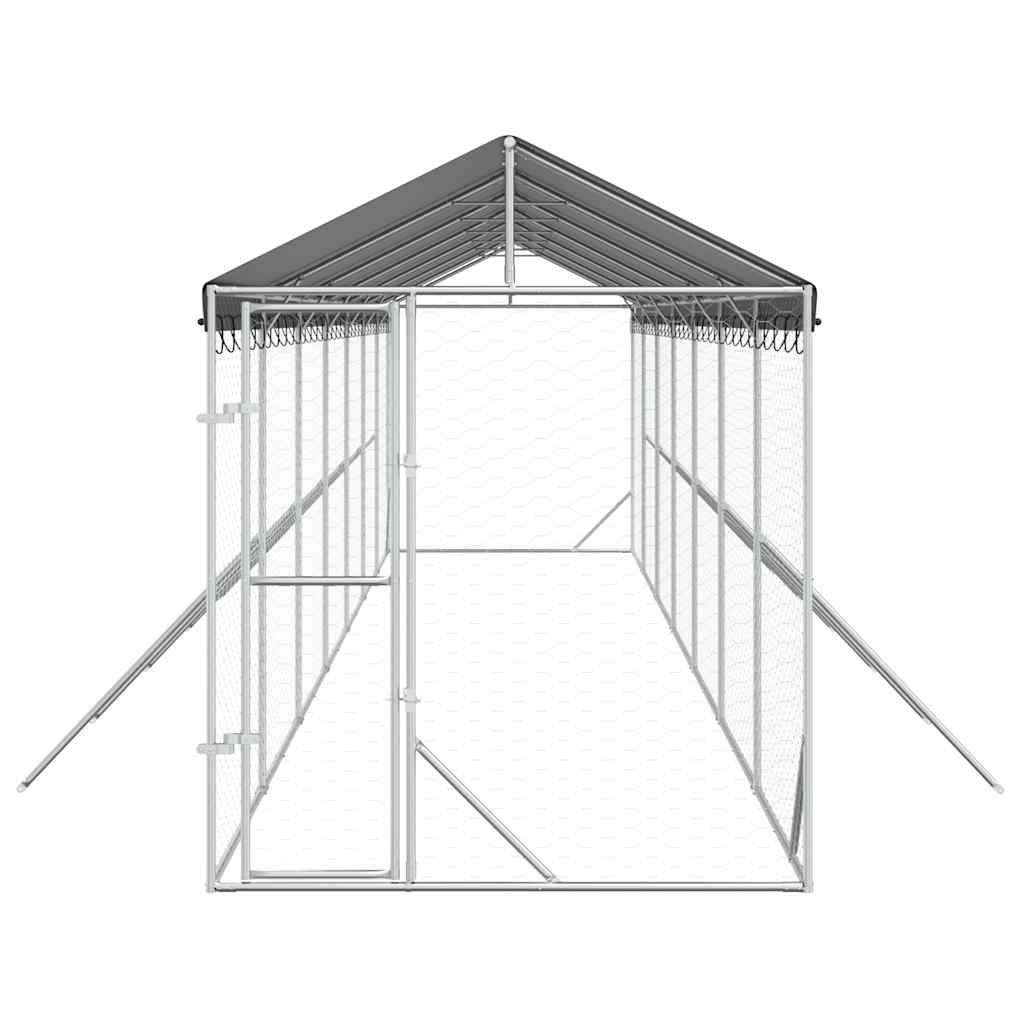 Outdoor Dog Kennel with Roof Silver 2x14x2.5 m Galvanised Steel