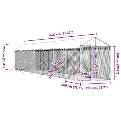 Outdoor Dog Kennel with Roof Silver 2x14x2.5 m Galvanised Steel