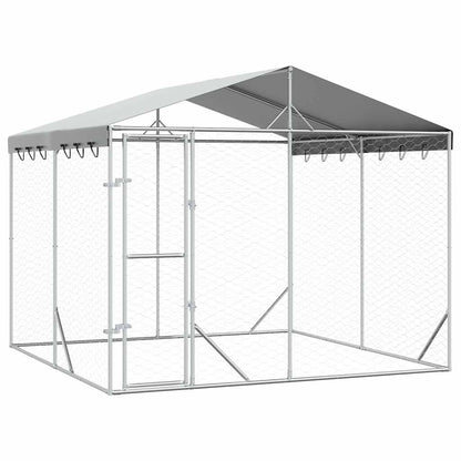 Outdoor Dog Kennel with Roof Silver 3x3x2.5 m Galvanised Steel