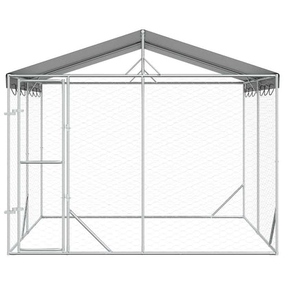 Outdoor Dog Kennel with Roof Silver 3x3x2.5 m Galvanised Steel