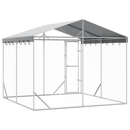 Outdoor Dog Kennel with Roof Silver 3x3x2.5 m Galvanised Steel