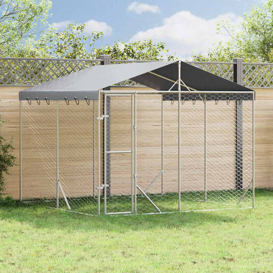 Outdoor Dog Kennel with Roof Silver 3x3x2.5 m Galvanised Steel
