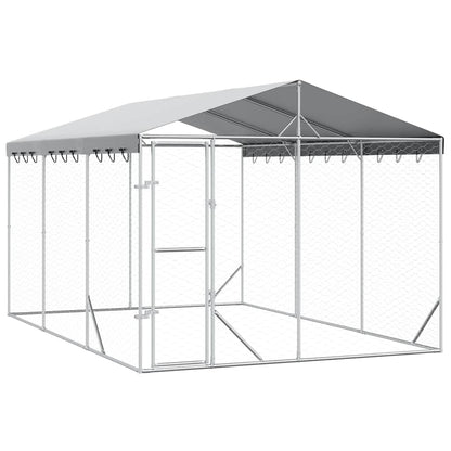 Outdoor Dog Kennel with Roof Silver 3x4.5x2.5 m Galvanised Steel