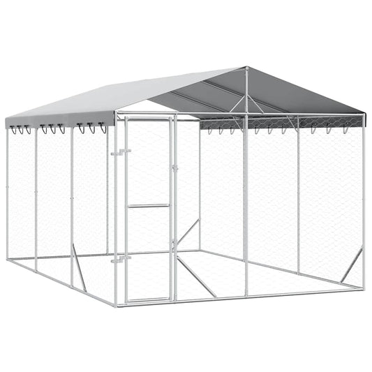 Outdoor Dog Kennel with Roof Silver 3x4.5x2.5 m Galvanised Steel