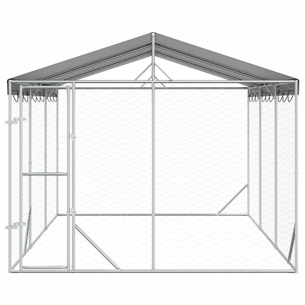 Outdoor Dog Kennel with Roof Silver 3x4.5x2.5 m Galvanised Steel
