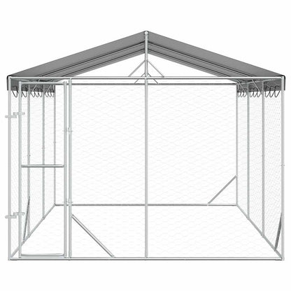Outdoor Dog Kennel with Roof Silver 3x4.5x2.5 m Galvanised Steel