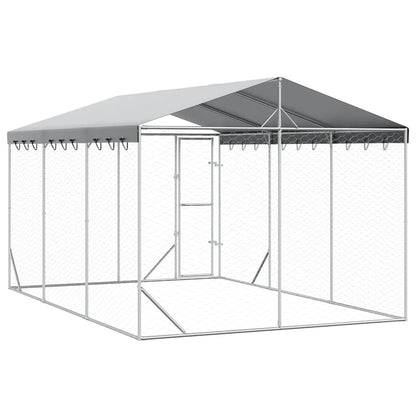 Outdoor Dog Kennel with Roof Silver 3x4.5x2.5 m Galvanised Steel