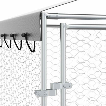 Outdoor Dog Kennel with Roof Silver 3x4.5x2.5 m Galvanised Steel