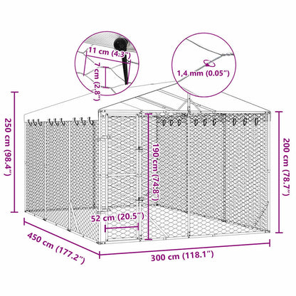 Outdoor Dog Kennel with Roof Silver 3x4.5x2.5 m Galvanised Steel