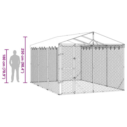 Outdoor Dog Kennel with Roof Silver 3x4.5x2.5 m Galvanised Steel