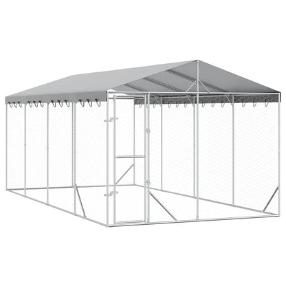Outdoor Dog Kennel with Roof Silver 3x6x2.5 m Galvanised Steel