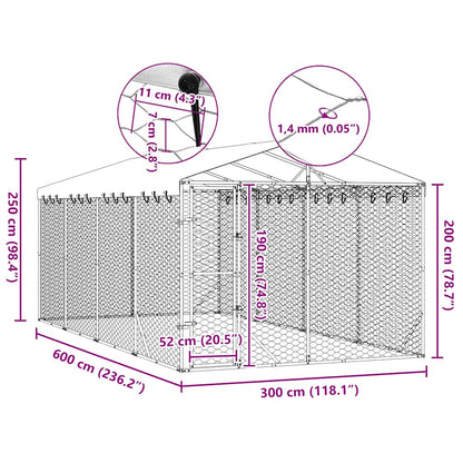 Outdoor Dog Kennel with Roof Silver 3x6x2.5 m Galvanised Steel