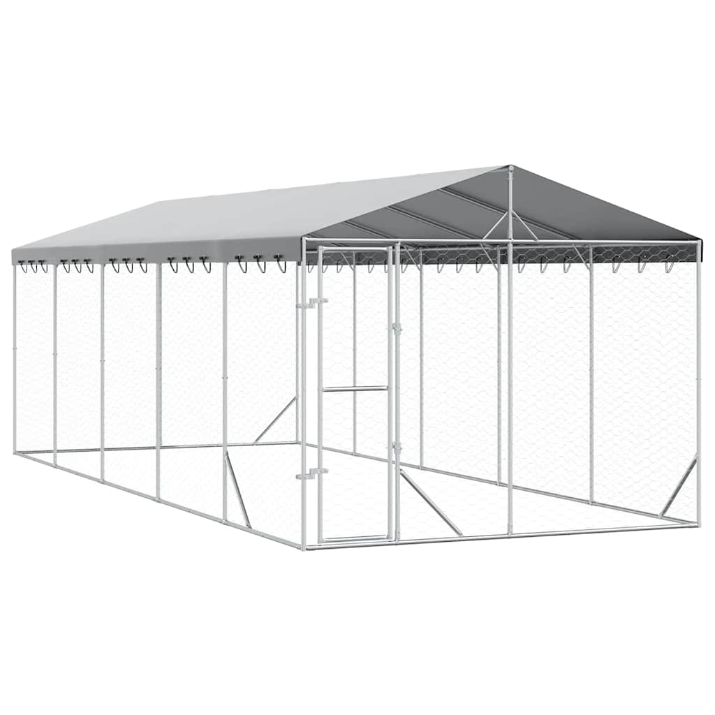 Outdoor Dog Kennel with Roof Silver 3x7.5x2.5 m Galvanised Steel