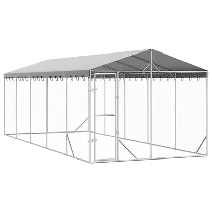 Outdoor Dog Kennel with Roof Silver 3x7.5x2.5 m Galvanised Steel