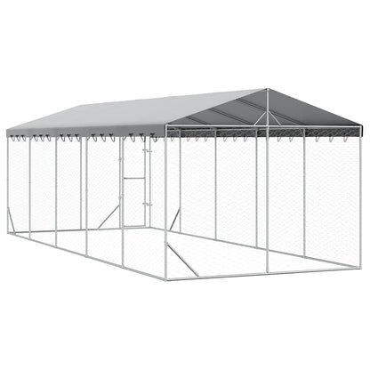 Outdoor Dog Kennel with Roof Silver 3x7.5x2.5 m Galvanised Steel