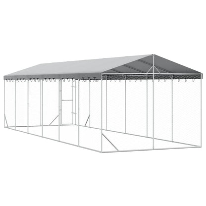 Outdoor Dog Kennel with Roof Silver 3x9x2.5 m Galvanised Steel