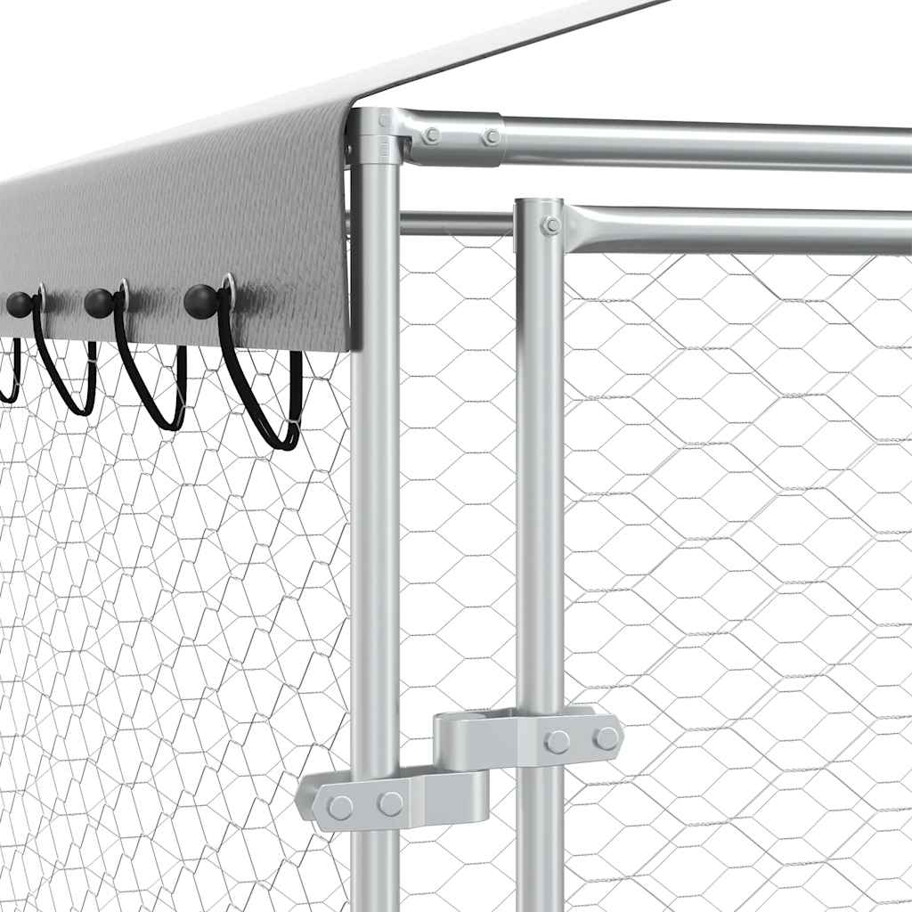 Outdoor Dog Kennel with Roof Silver 3x9x2.5 m Galvanised Steel