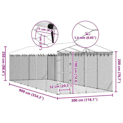 Outdoor Dog Kennel with Roof Silver 3x9x2.5 m Galvanised Steel