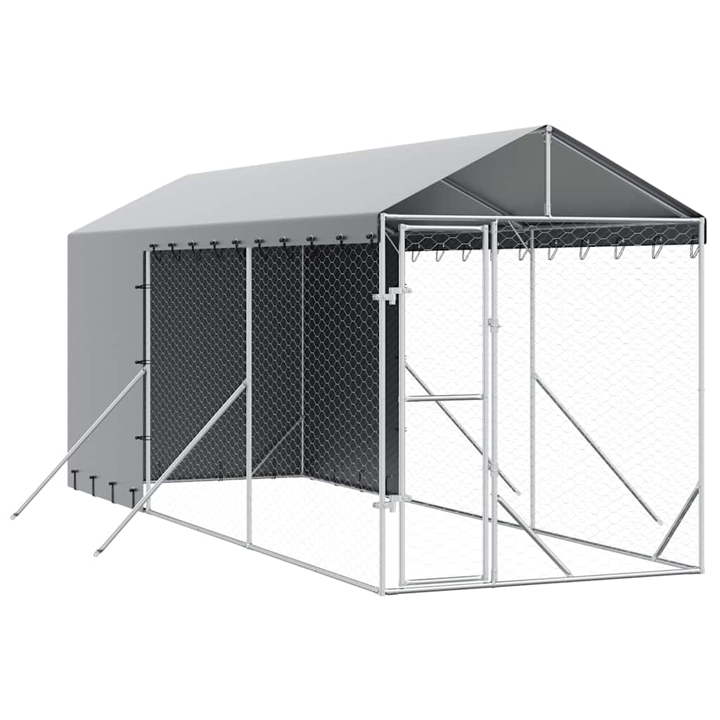 Outdoor Dog Kennel with Roof Silver 2x6x2.5 m Galvanised Steel