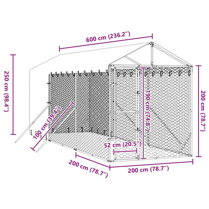 Outdoor Dog Kennel with Roof Silver 2x6x2.5 m Galvanised Steel