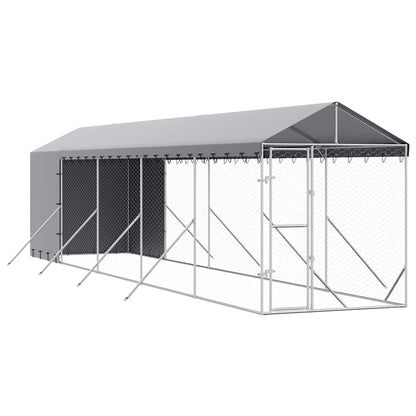 Outdoor Dog Kennel with Roof Silver 2x10x2.5 m Galvanised Steel