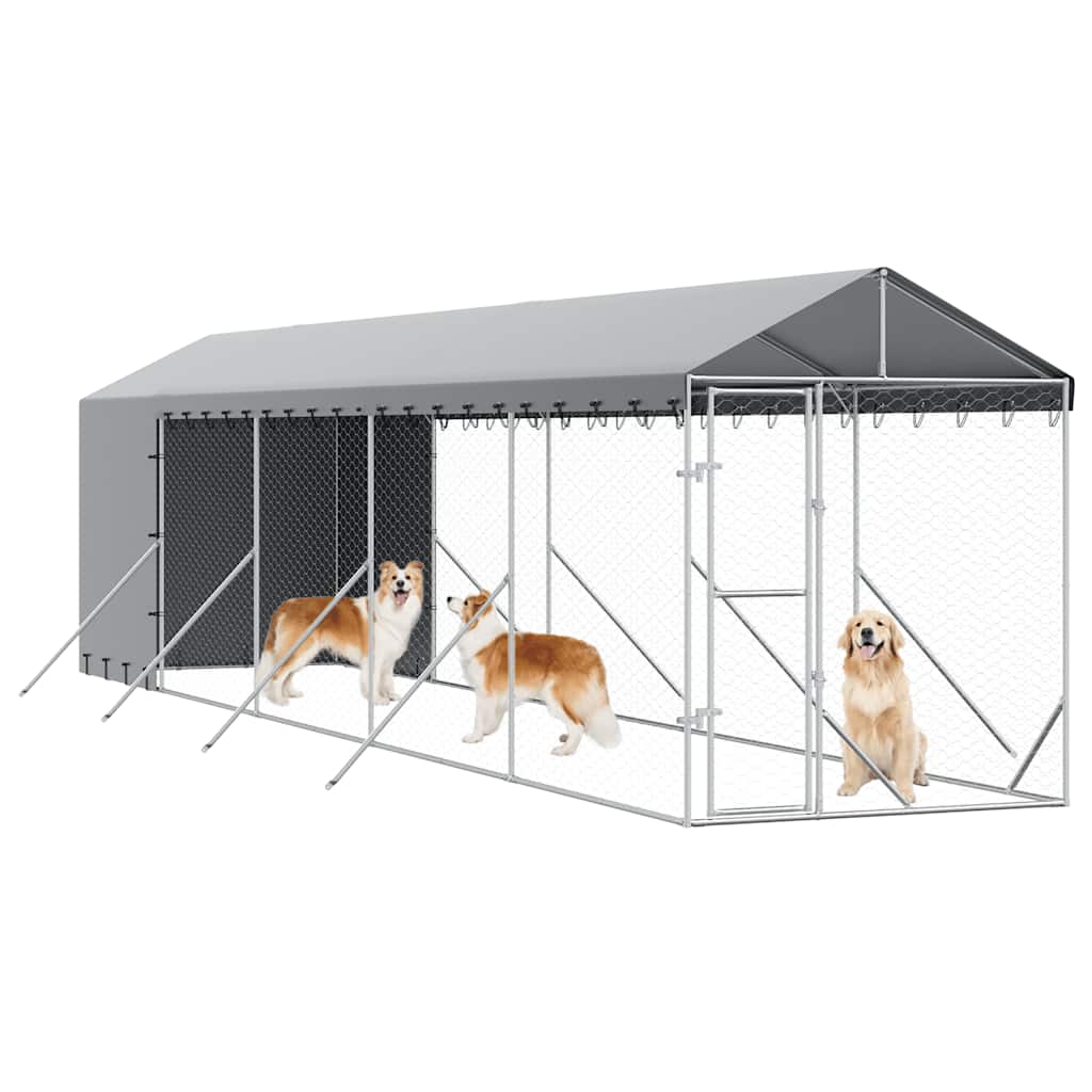 Outdoor Dog Kennel with Roof Silver 2x10x2,5 m Galvanised Steel