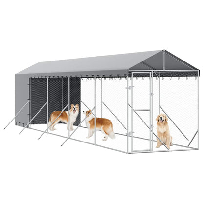 Outdoor Dog Kennel with Roof Silver 2x10x2,5 m Galvanised Steel