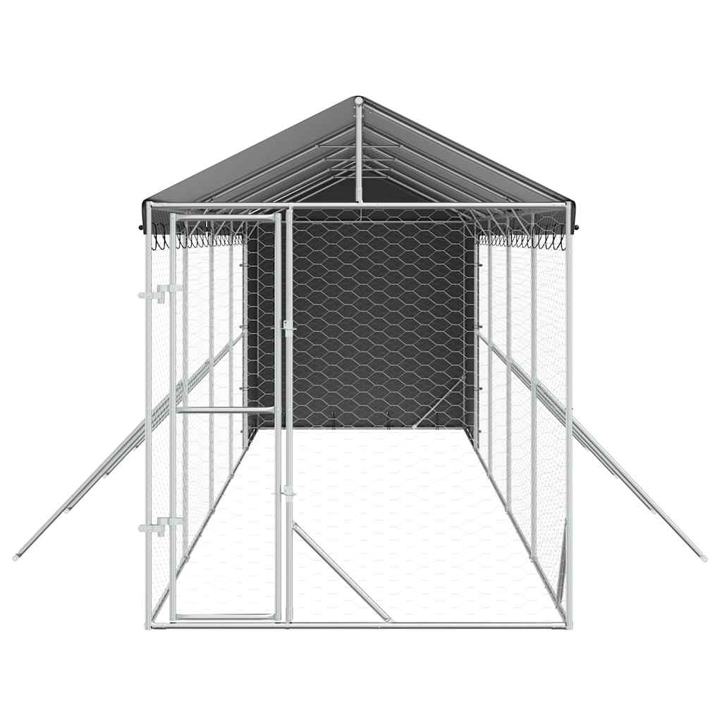 Outdoor Dog Kennel with Roof Silver 2x10x2,5 m Galvanised Steel